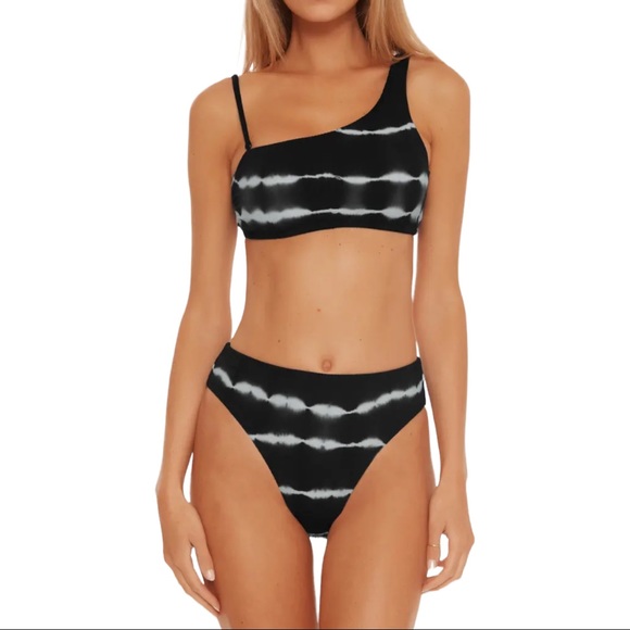 Becca Black White Tie Dye Iconic High Waist Bikini Bottoms NWOT (M) - Picture 3 of 10